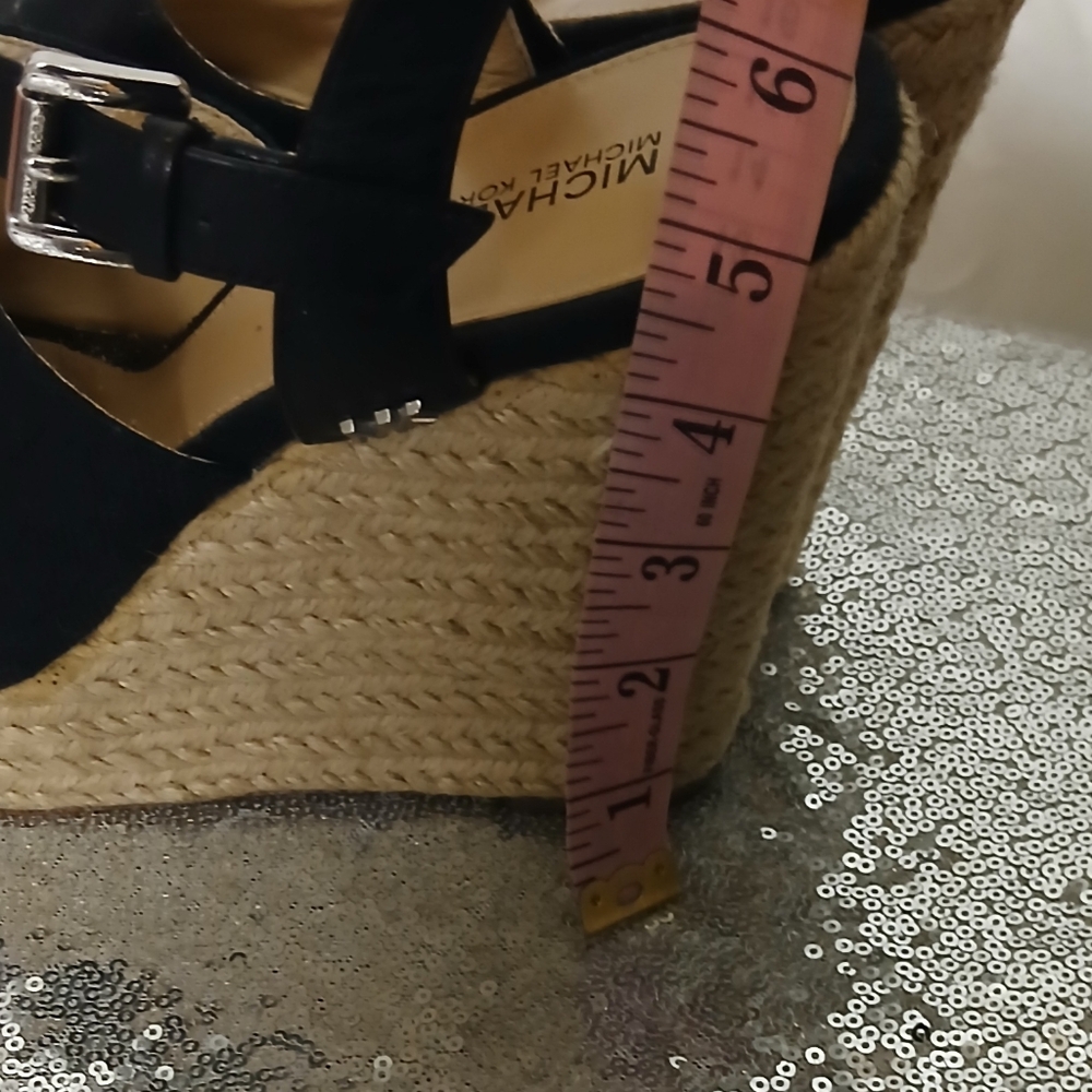 MICHAEL Michael Kors Black Suede Espadrille Wedge Sandals - Picture 9 of 16